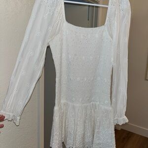 White Embroidered Long Sleeve Dress